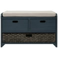 thumbnail image 2 of Rustic Upholstered Storage Bench with Removable Rattan Basket and 2 Drawers, Entryway Shoe Bench with Removable Cushion, End of Bed Bench for Entryway Laundry Room Bedroom, Navy, 2 of 9