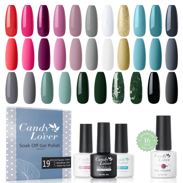 Candy Lover Gel Nail Polish Kit with Top Coat Base Coat Matte Coat 16
