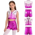 thumbnail image 6 of TiaoBug Kids Girls Western Cowgirls Outfits Cheerleading Crop Top with Metallic Shorts Set for Stage Performance Hot Pink 14, 6 of 7