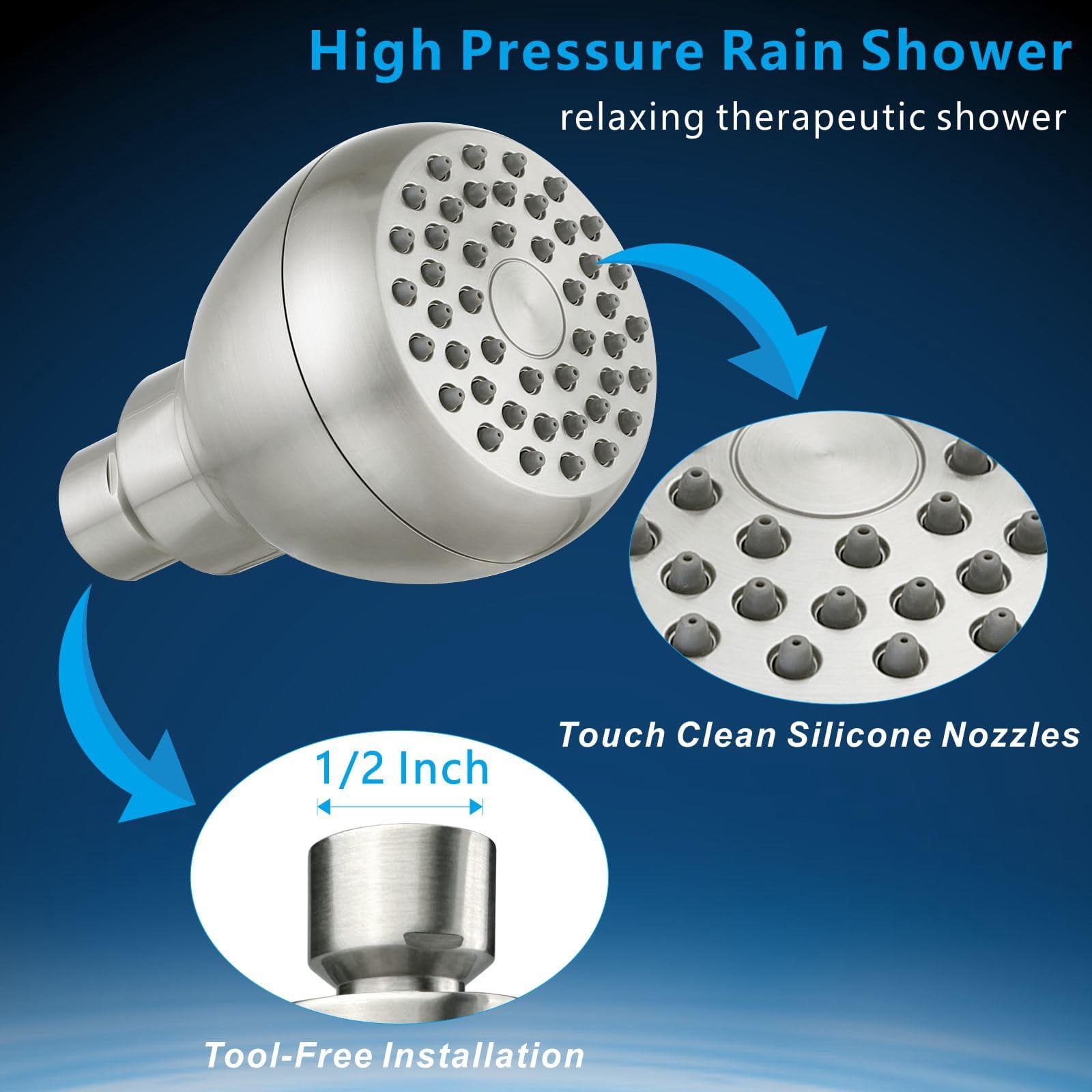 High Pressure Shower Head - Powerful Bathroom Pressure Boosting Showerhead - Perfect Universal Replacement for Rain Shower Heads