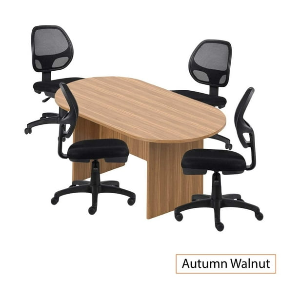 Office Conference Table Set – 6 Ft Walnut Table with 4 Armless Ergonomic Chairs – GOF Meeting Room Furniture (G11642B)