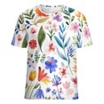 thumbnail image 5 of Floral Colorful Flower Womens Tops Women's Fashion Casual Short Sleeve Flower Print Round Neck Pullover Top Blouse, 5 of 6
