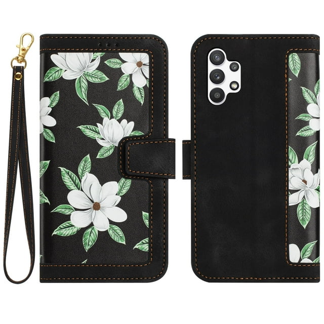 Compatible with Samsung Galaxy A13 4G Vintage Flower Wallet Case Magnetic Closure Cover with Card Slots