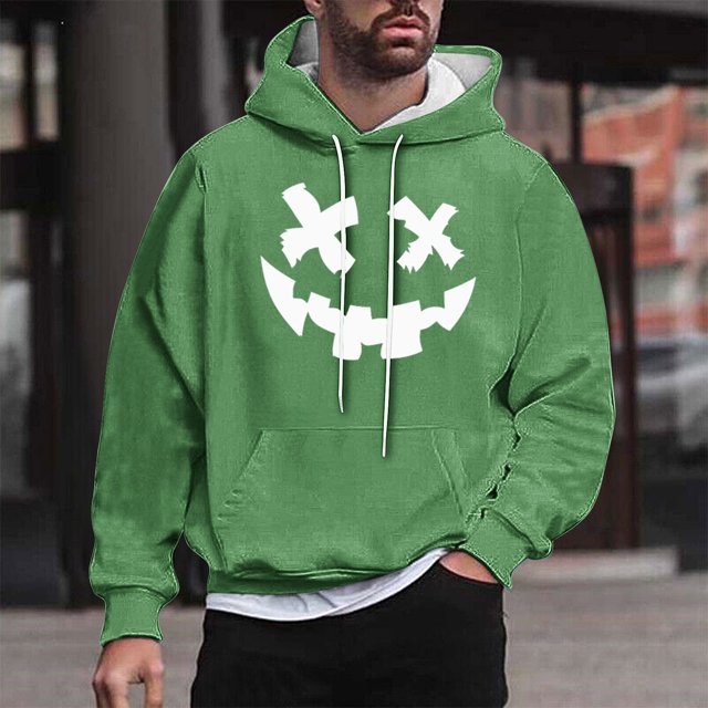 Sudadera con capucha de Halloween para hombre, informal, de moda, con cuello redondo, estampado, manga larga, blusa de poliéster