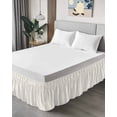 thumbnail image 4 of Cream Striped Wrap Around Bed Skirts for California King Bed 16" Drop,Bed Skirt with Adjustable Elastic Belt Dust Ruffle Bed Valance for Bedroom Modern Farmhouse Cream White Stripes Bed Frame Cover, 4 of 7