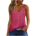 thumbnail image 2 of Shirts for Women Sleeveless V-neck Solid Color Button Up Camisole Trendy Summer Shirts Spring Clothes 2025 Hot Pink L, 2 of 6