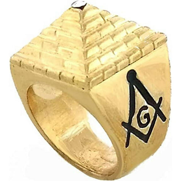 Mens Gold Tone Freemason Masonic Mason Square Pyramid Ring (13)