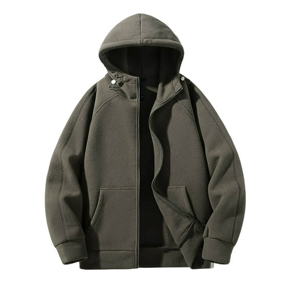 LIBRCLO Jacket for Men Lightweight Casual Hooded Outdoor Coat with Pockets Zipper Windproof Cozy Solid Color Long Sleeved Outerwear for Fall Winter