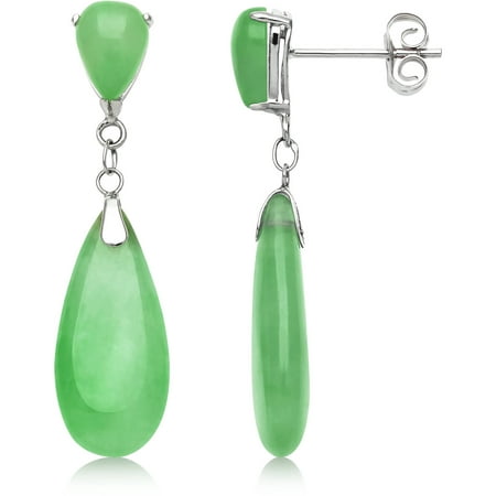 7mm x 5mm and 20mm x 8mm Dyed Green Jadeite Teardrop Sterling Silver Earrings