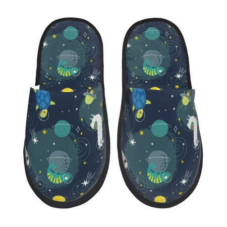 Balery Space and Animals Slient Indoor Furry Fleece Comfort House Shoes Soft Non-Slip Home Shoes Cotton slippers House Slippers-- Medium