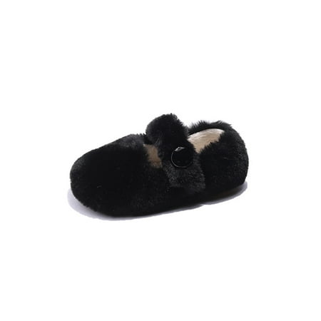 

Ritualay Girl Fuzzy Slipper Soft Plush Warm Shoes Fluffy Slippers Lightweight Casual Flats Winter Comfort Mary Jane Black 5C