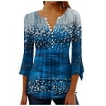 thumbnail image 2 of Drovellove Gradient Glitter Dot Print Tops for Women, Scallop Edge V Neck 3/4 Length Bell Sleeve Button Down Slim Fit Casual Travel Blouses, 2 of 5