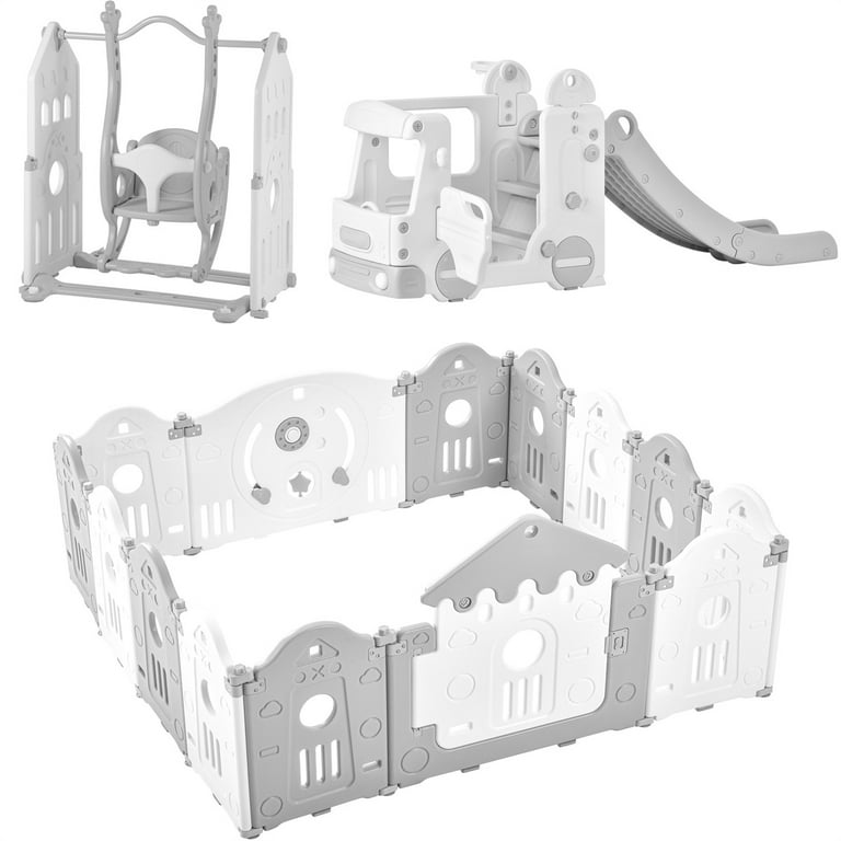 Toddler Playpen with Freestanding Baby Swing Slide Playset
