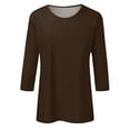 thumbnail image 5 of DENGDENG Womens Basic Tops Loose Fit 3/4 Length Sleeve Compression Shirts Woman Fall Crew Neck Solid Color Blouses Elbow T-Shirts Trendy Plus Size Clothes Coffee XL, 5 of 5