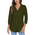 thumbnail image 1 of Colisha Lady Elegant Working Blouse V Neck Lapel Pullover 3/4 Sleeve Baggy Loose Tunic Shirt, 1 of 7