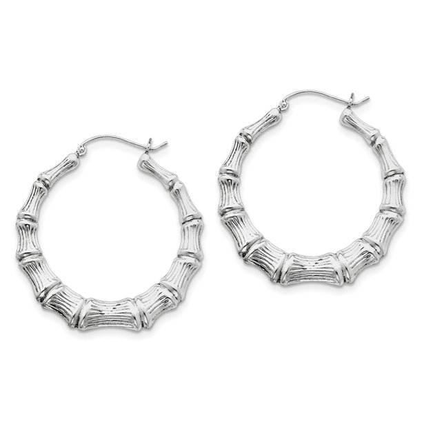 Sterling Silver Rhodiumplated Bamboo Hoop Earrings