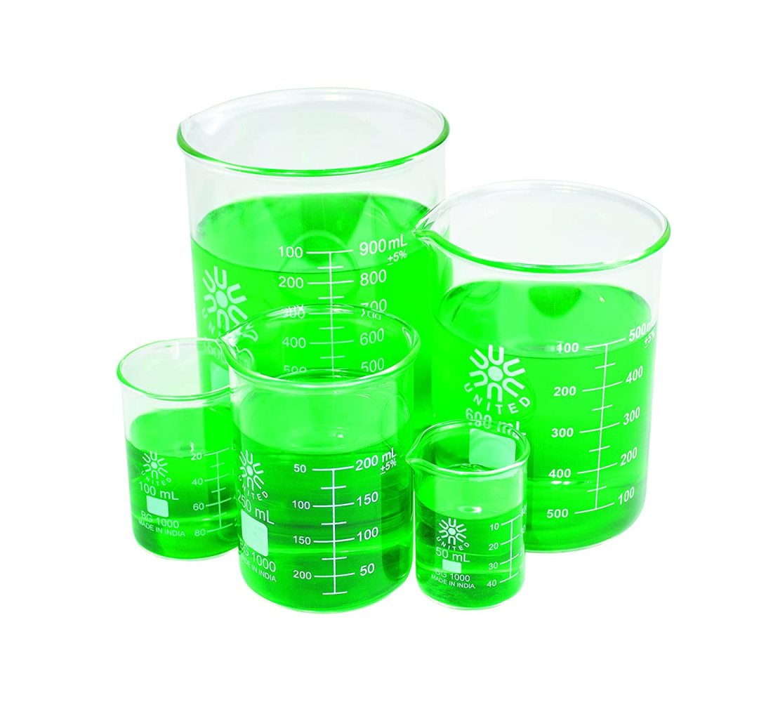United Scientific BGSET5 Borosilicate Glass Beaker Set Set of 5 Beakers