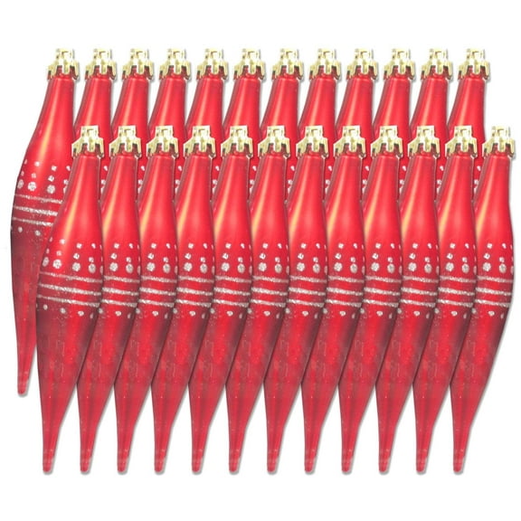 24 Pack Red and Silver Finial Ornaments with Dot Design