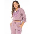thumbnail image 4 of Celebrity Pink Juniors Cropped Half Zip Sweatshirt with Butterfly Print, Sizes XS-XXXL, 4 of 7