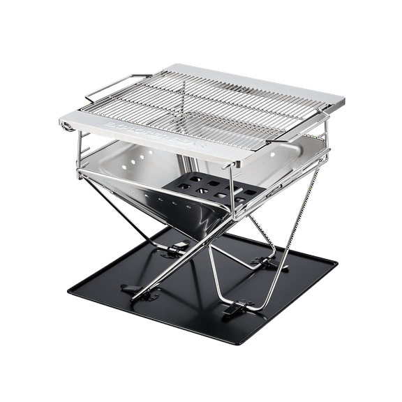 Explorer Bear Stainless Steel Foldable Portable Charcoal Tabletop Takibi Fire & Grill, Carrying Bag