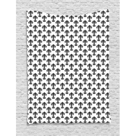 Fleur De Iris Fleur De Lis Tapestry, Historical European Heraldry Symbol with Rich Iris Buds and Curved Leaves, Wall Hanging for Bedroom Living Room Dorm Decor, 40W X 60L Inches, Black White, by Ambesonne ()