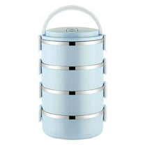 YIKA Tupperware Container Portable Lunch Box Circular Fresh-keeping Box Stainless Steel Insulated Student Office Worker Lunch Box Bento Boxes Kitchen Storage Blue