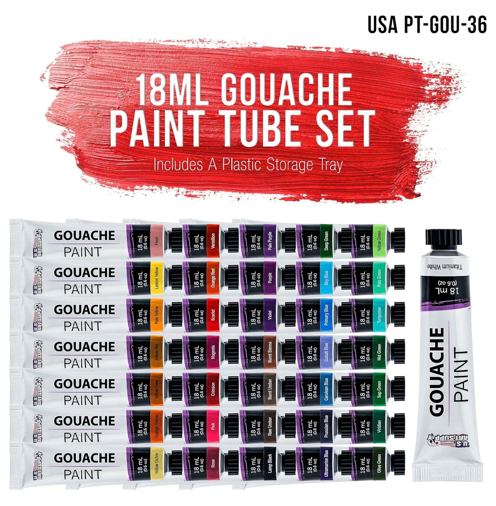 Professional 36-Color Gouache Paint Set in Large 18ml Tubes & Color Mixing Wheel - Gouache Paint Tubes for Artists, Students, Beginners