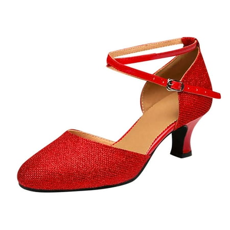 

nsendm Platform Boot Shoes Dance Shoe Sequins Women s Social Ballroom Salsa Shoes Latin Dancing Lace up Sandals Girls Red 6