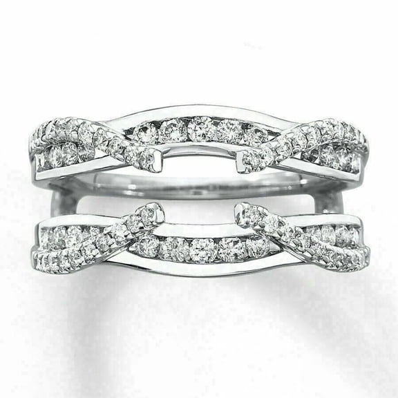 Silver & Stone Jewels 14k White Gold Plated 1.50 Ct Round Cubic Zirconia Enhancer Wedding Wrap Ring