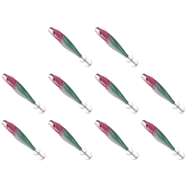 10uds. Señuelo de pesca de camarones de madera con anzuelo de calamar para agua dulce y salada (estilo E)