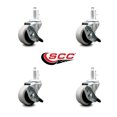 thumbnail image 2 of 2 Inch Polyurethane Wheel 5/16 Threaded Stem Caster Set with Brakes Set of 4 SCC, 2 of 2
