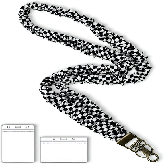 DESIGNICE Stretchy Scrunchie Lanyard for ID Badges Keys,Teacher Lanyard for Women with 2 Card Holders 19.6 Inch