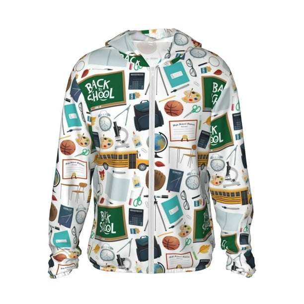 Fotbe Back To School A Chaqueta con Protección Solar UPF 50+ para Hombre y Mujer, Camisa con Capucha y Bolsillos-X-Large