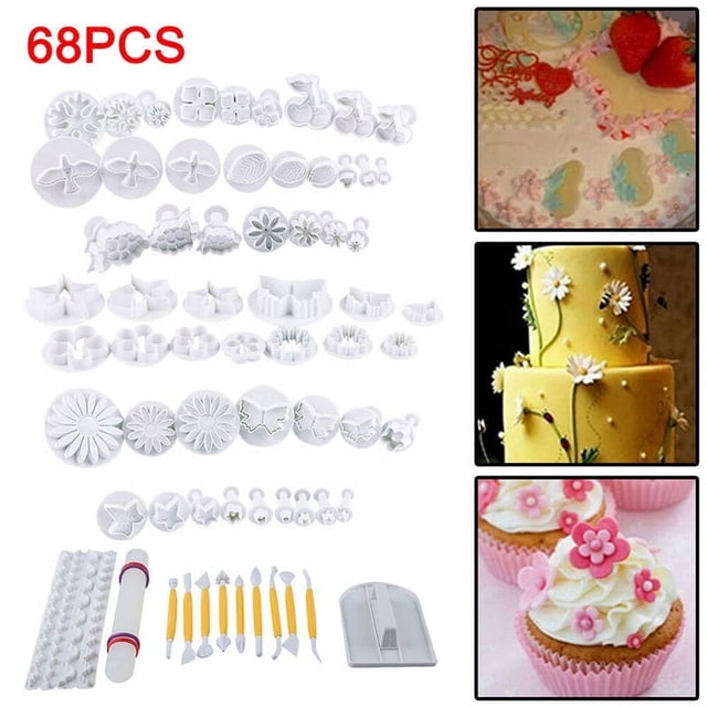 68 Pcs Cake Mold Sugar Craft Decorating Fondant Plunger Cutters Tools Cookies Kit Flower Leaf Heart Shape