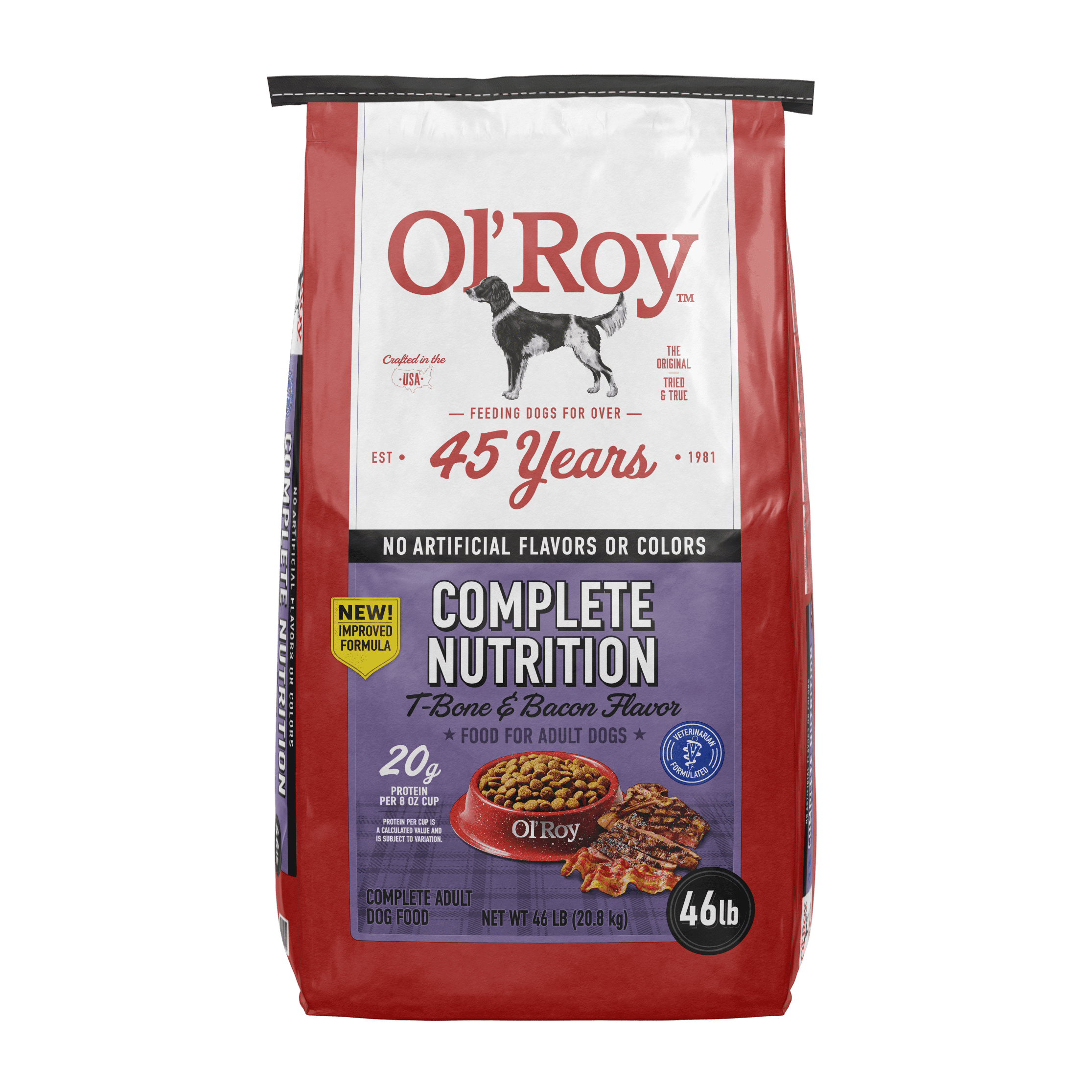 (3 pack) Ol' Roy Complete Nutrition T-Bone and Bacon Flavor Dry Dog Food, 46 lb Bag