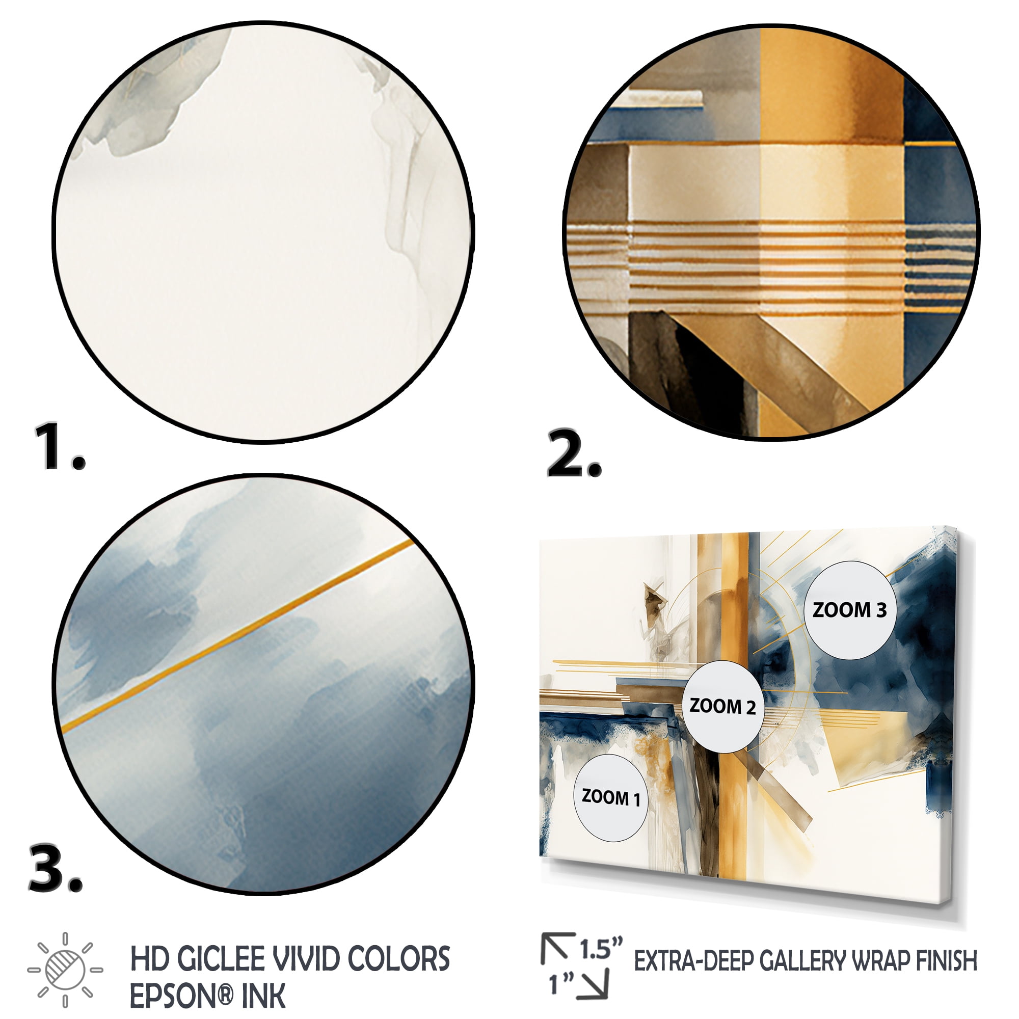 Designart Modern Blue And Gold Abstract IV Canvas Wall Art