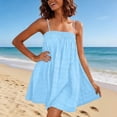 thumbnail image 2 of Women's Spaghetti Strap Mini Dress, Textured Seersucker Casual Babydoll Dresses, Loose Fit A-Line Summer Beach Cami Sundress with Pockets, 2 of 9