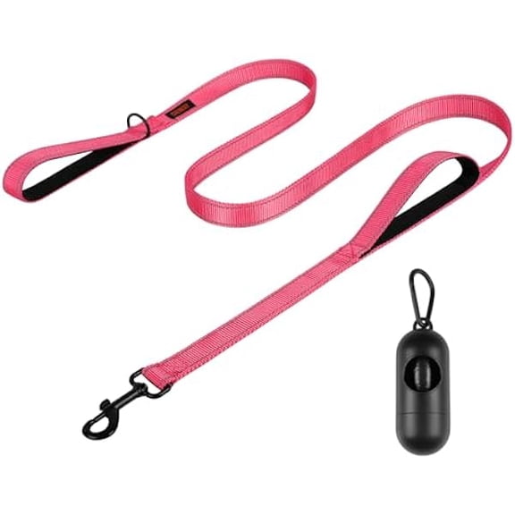 Eryueer Dog Leash, Heavy Duty Dog Leash, Leashes for Large Breed Dogs .5FT.6FT, Double Handle Dog Leash, Reflective Training Lead, Perfect for Medium to Large Dogs(5FT, Pink)