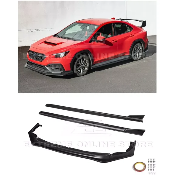 Replacement For 2022-Present Subaru WRX Models | JDM ChargeSpeed Style Front Splitter Lip & Side Skirts Rocker Panels (ABS Plastic - Matte Black)