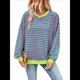 thumbnail image 2 of Sudadera Holgada Informal de Larga con Cuello Redondo y Bloques de Colores A Rayas de Gran Tamaño para Mujer, Estilo Y2K Rosa Verde L, 2 of 10