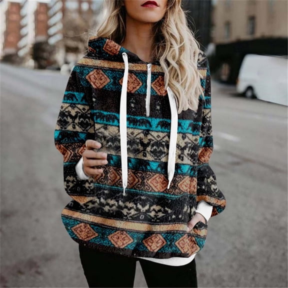 Wancir Womens Sherpa Pullover Hoodie with Pockets Fuzzy Fleece Sweatshirt Buffalo Plaid Fluffy Coat