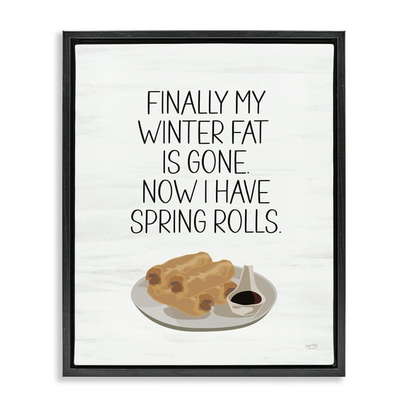 Stupell Industries Funny Spring Rolls Phrase Food & Beverage Painting Black Floater Framed Art Print Wall Art, 17 x 21