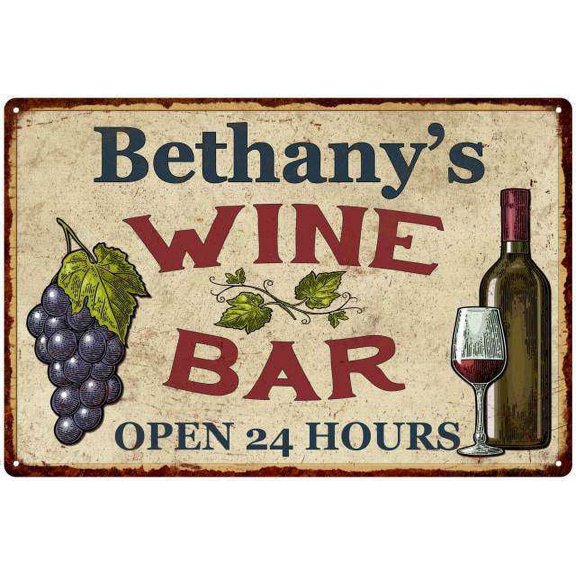Bethany's Rustic Wine Bar Sign Wall Décor Kitchen Gift 12x18 Metal 112180056689