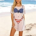 thumbnail image 2 of TIHLMK Women's Bikini Cover Up Dresses Cute Bikini Print Short Sleeve Crew Neck Beach Swimsuit Cover Up, Casual Bathingsuit Shirt Dresses, 2 of 5