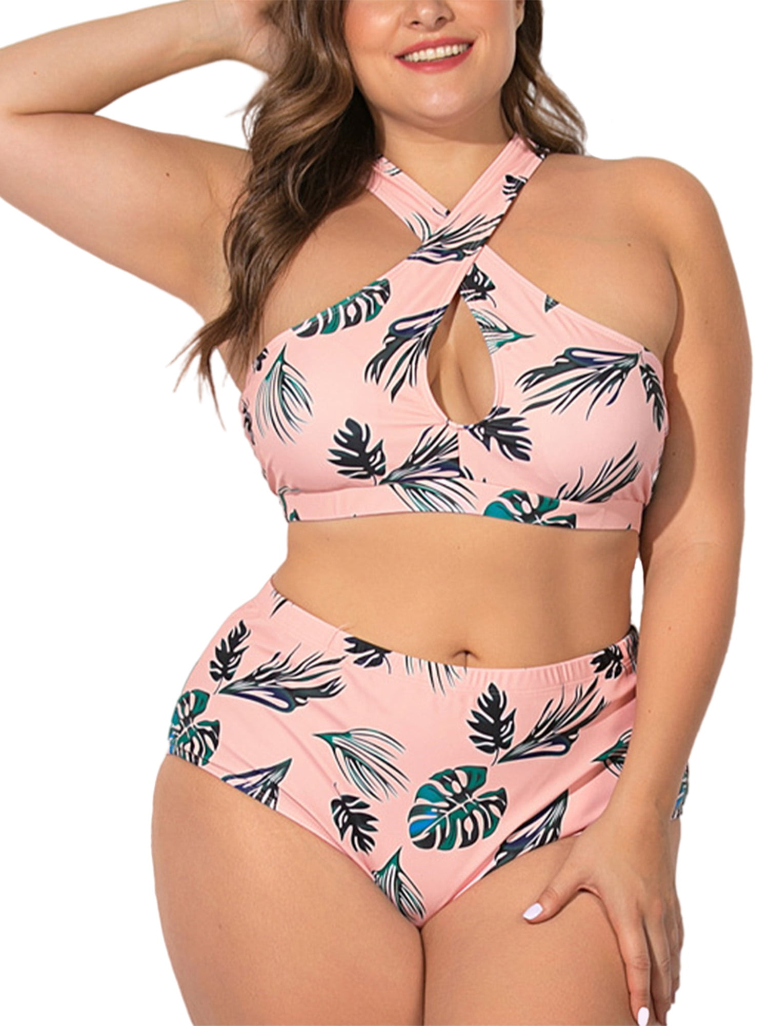 Summer Women Bikini Cut Flower Two Piece Swimsuit Push up L Swimwear Beachwear 