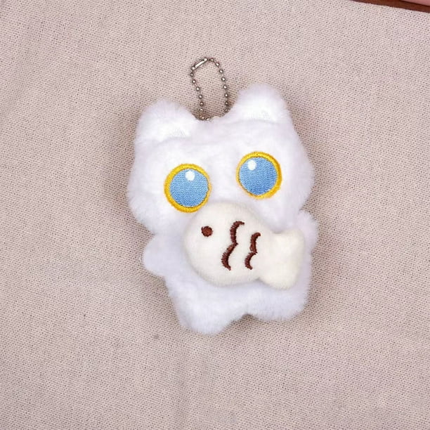 Llavero colgante de muñeco de peluche blanco de ojos grandes y chirriantes | Adorable llavero de peluche de terciopelo suave con sonrisa bordada