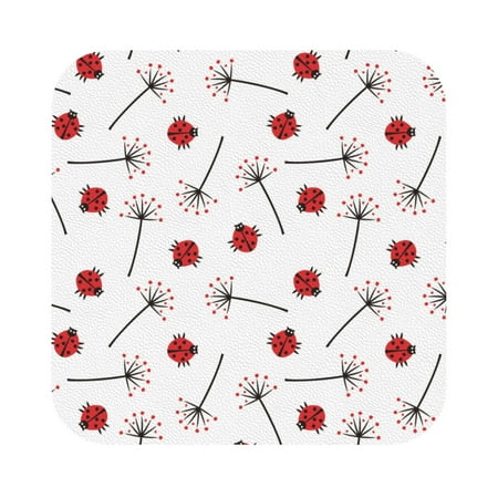 

Pofeuu Ladybug With Dandelion Print Leather Coasters Set of 6 Round Cups Mugs Mat Pad for Home Kitchen Heat Resistant Drink Coasters Square