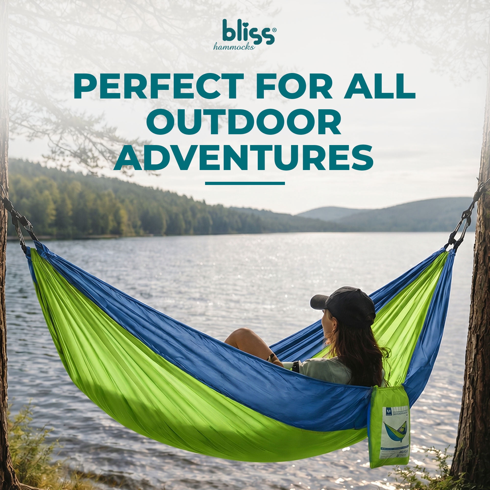 Bliss Hammocks Camping Hammock in a Bag W/ Adjustable Tree Straps, 54-inch Wide, 350 lb. Capacity (Mermaid)
