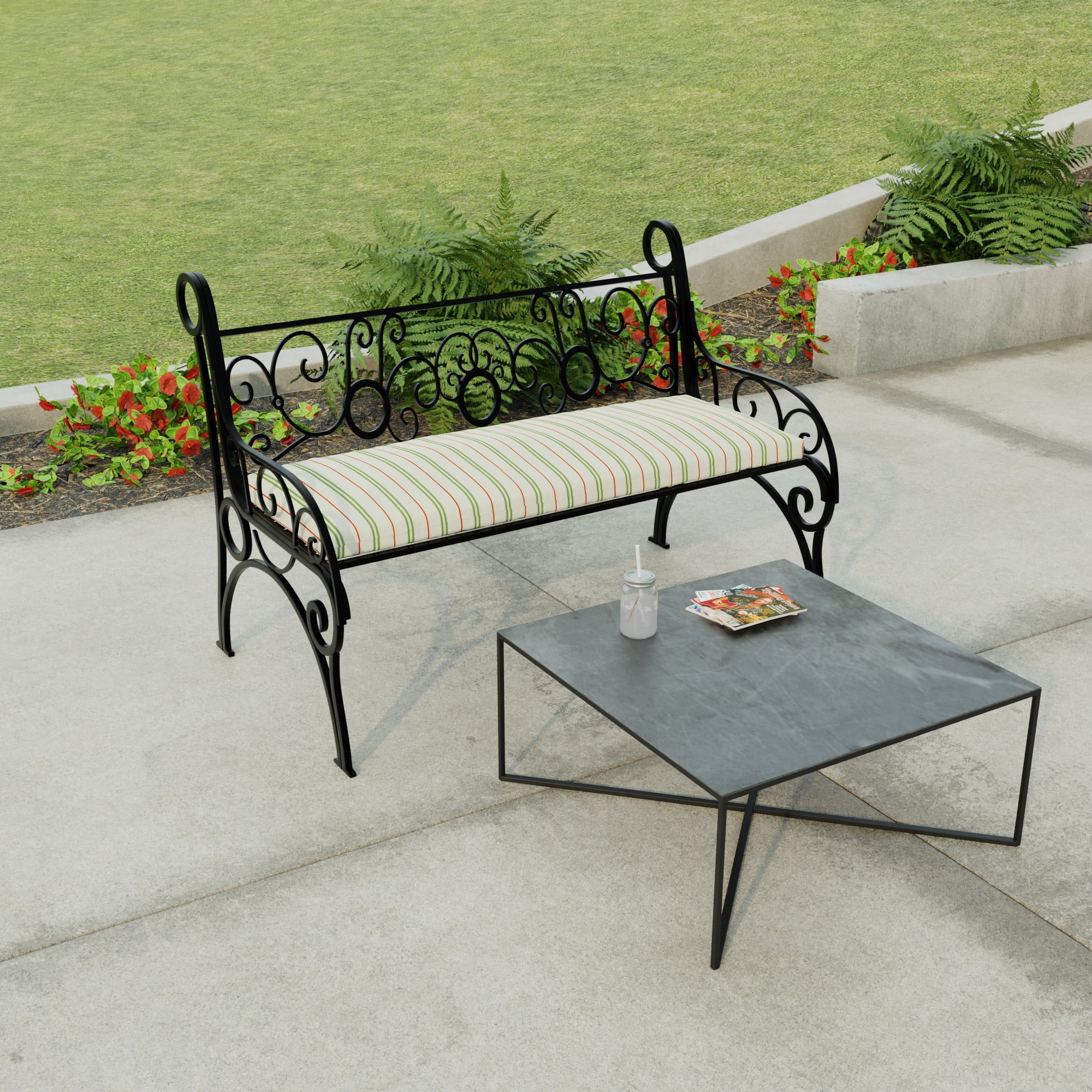 Jordan Manufacturing 48" x 18" Gallan Cedar Grey Stripe Rectangular Outdoor Settee Swing Bench Cushion with Ties