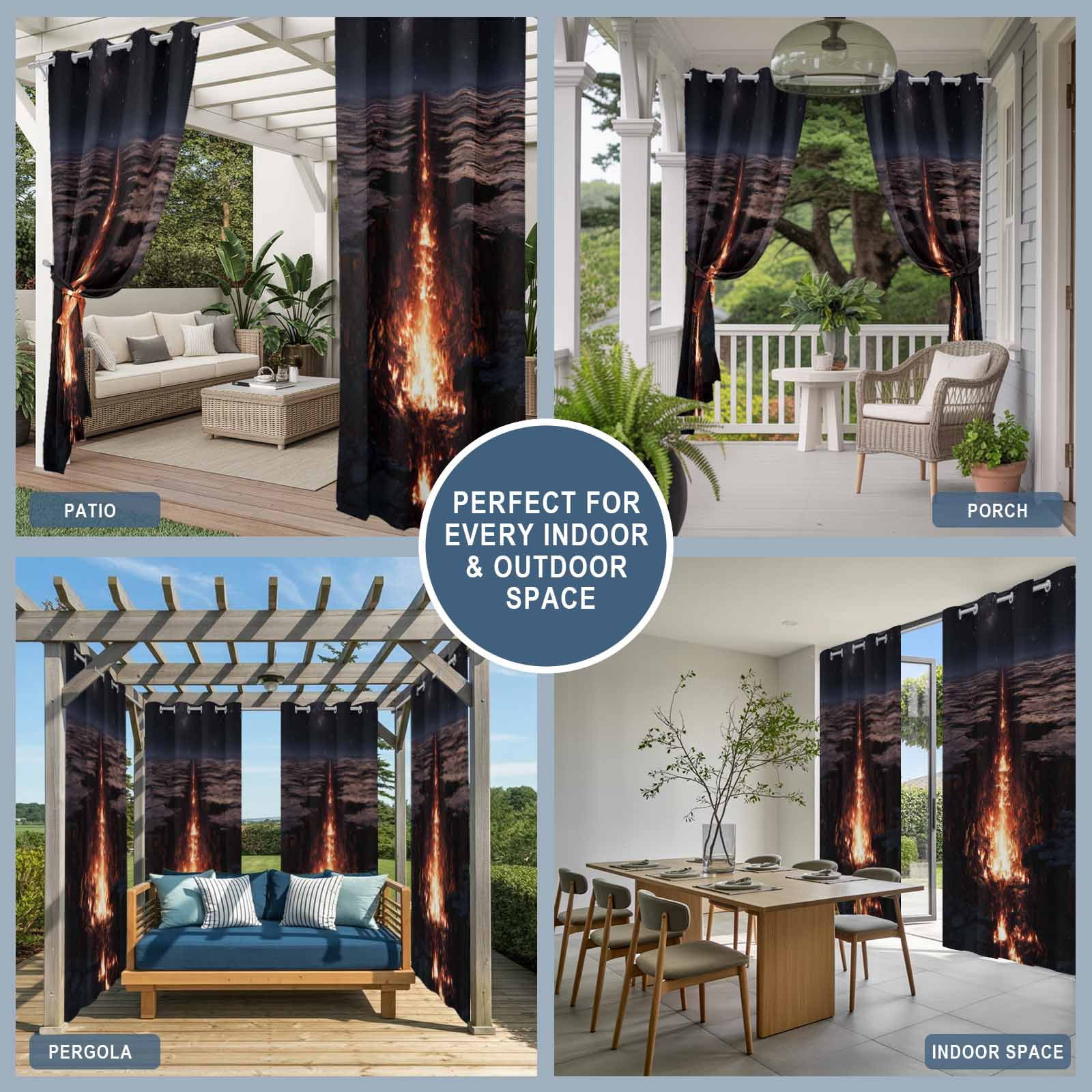 Nature Lava Rift Outdoor Curtains for Patio, Modern Black Red Glowing Crevice Starry Sky Sunshade Privacy Drapes Grommet Waterproof Outside Curtains for Porch/Cabana/Balcony 54"x 108", 1 Panel